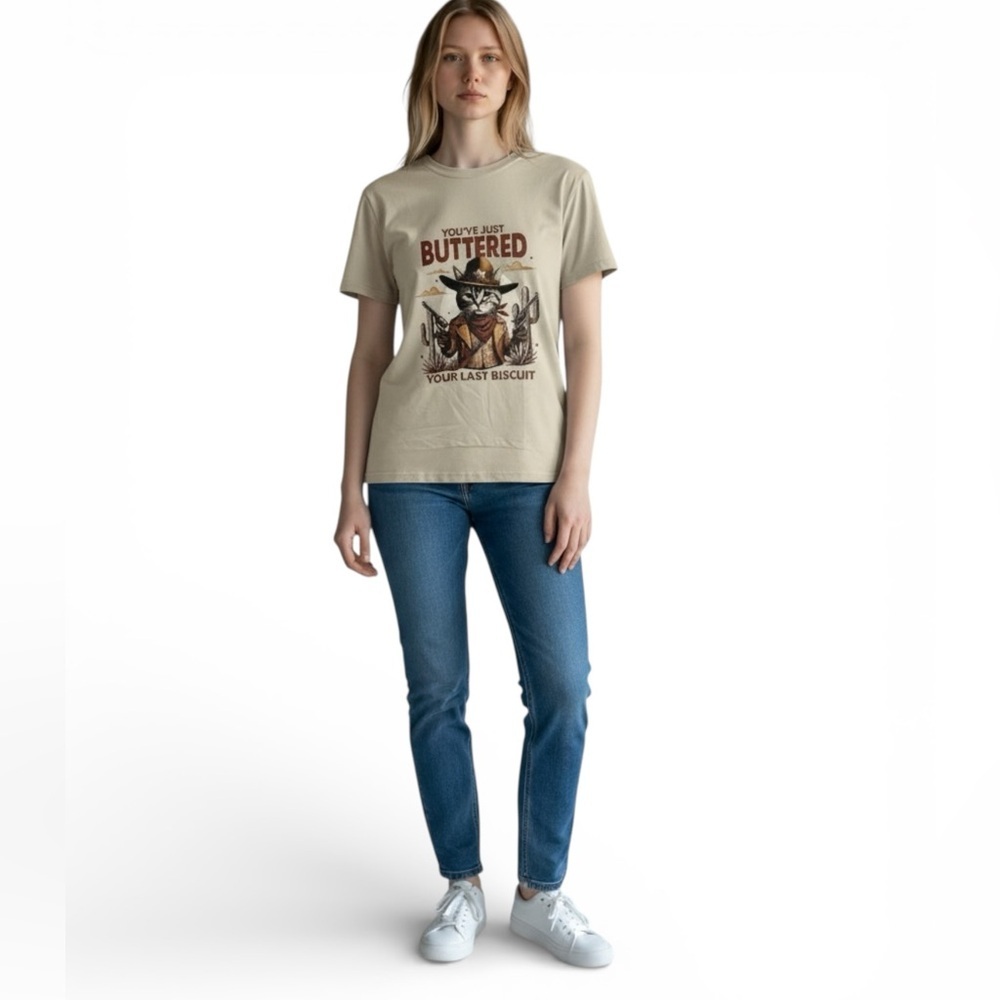 SHEIN Beige You’ve Just Buttered Your Last Biscuit T-shirt - Picture 2 of 5